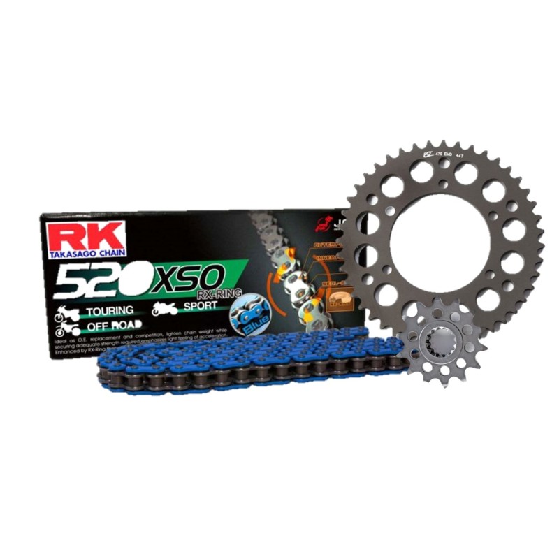 KIT CATENA XSO RK 520 BLU + CORONA e PIGNONE CHIARAVALLI per Yamaha R7 21/22